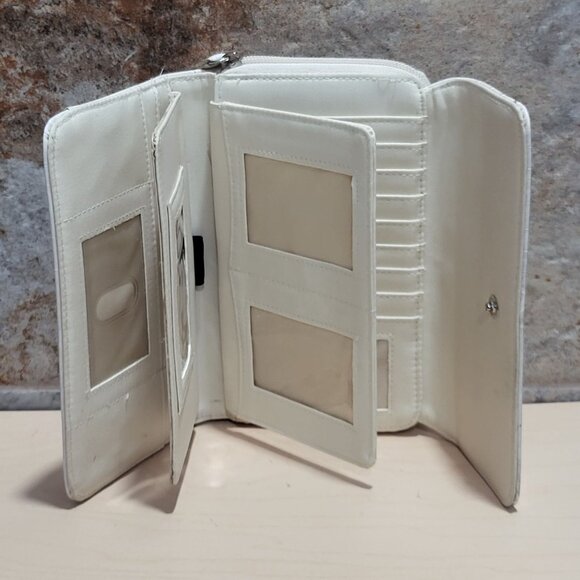 Vintage Leather Zip Around Wallet Cream Purse Snap Bifold - Picture 12 of 15